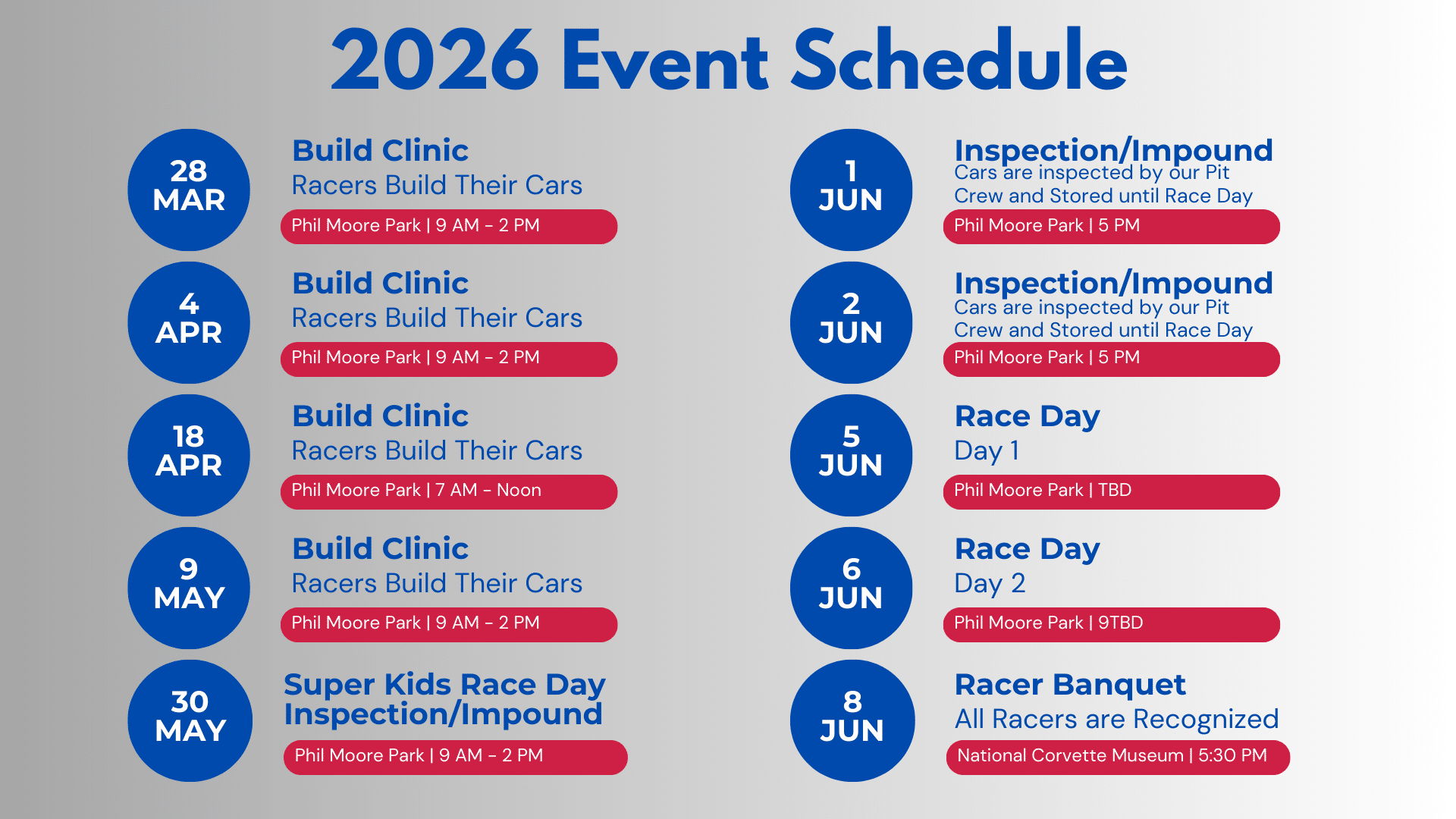 2026 Bowling Green Soap Box Derby event schedule, link to Bowling Green Kiwanis website